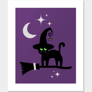 witches cat- halloween Posters and Art